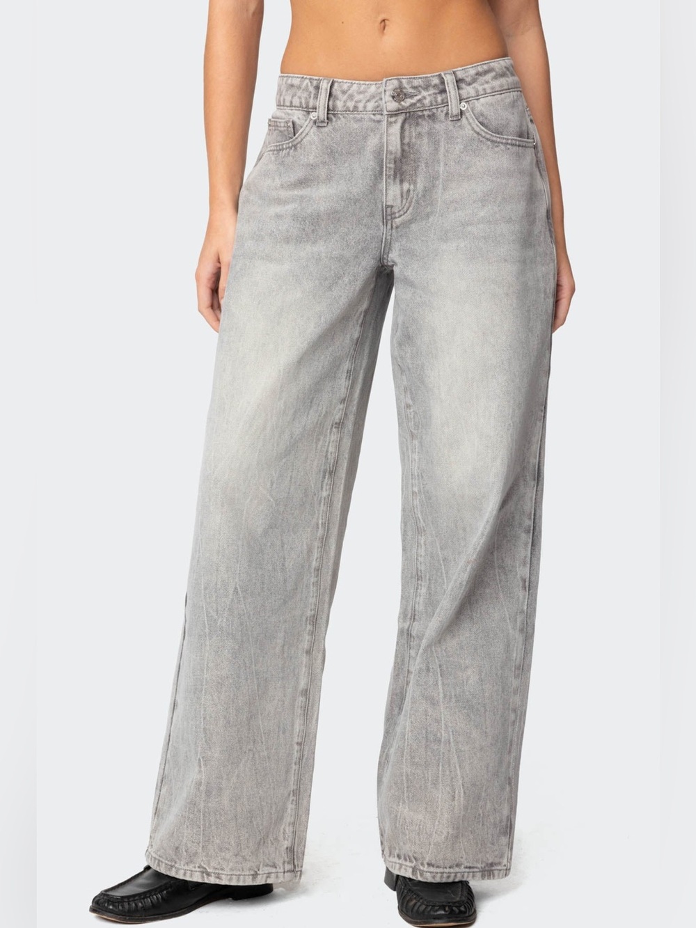 Edikted Acid Wash Low Rise Baggy Jeans